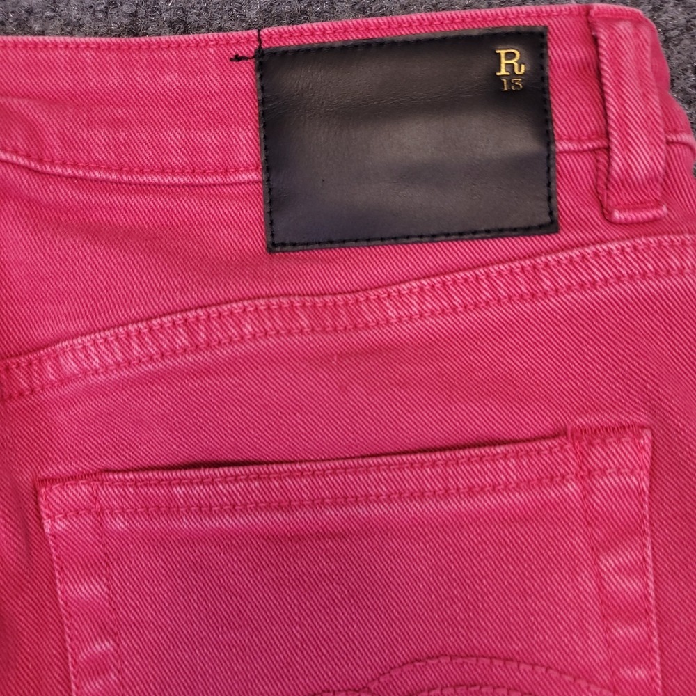 R13 Boy Straight 26x24.5 Actual Sz Vivid Pink Low Rise Stretch Italian SS23 - Picture 8 of 16